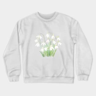 white snowdrop flower botanical watercolor painting Crewneck Sweatshirt